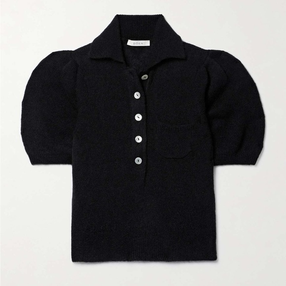Doen Sweaters - NWOT DÔEN Mila Henley Cropped Alpaca Short-Sleeve Sweater in Black